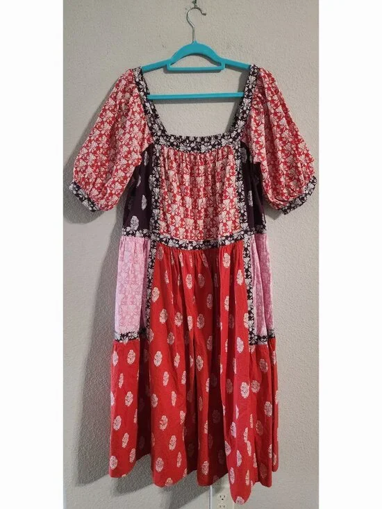 Anthropologie Maeve Midi Dress Women’s small Shortsleeve Square Neck Tape-Detail - Picture 5 of 9